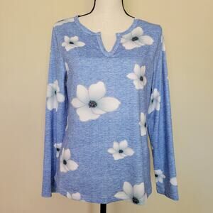 EUC Ranlege S Pullover Long Sleeve V-neck Blue Foral Top